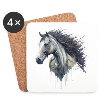 Gracieux cheval élégant aquarelle - Dessous de verre (lot de 4) - blanc - Devant