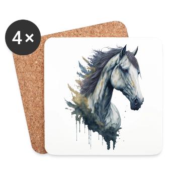 Cheval aquarelle élégant et gracieux - Dessous de verre (lot de 4) - blanc - Devant
