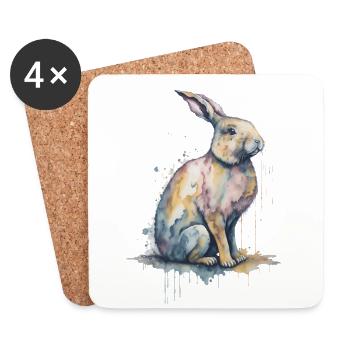 Une ravissante aquarelle d’un lapin - Dessous de verre (lot de 4) - blanc - Devant