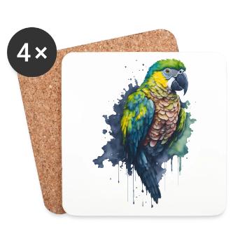Captivating Watercolor Painting of a Parrot - Coasters (set of 4) - white - Front