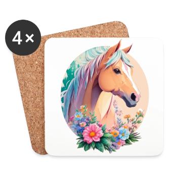 Pastell Farben Pony Pferd Kunst mit Blumen - Untersetzer (4er-Set) - Weiß - Vorne