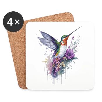Élégance florale - Aquarelle Colibri - Dessous de verre (lot de 4) - blanc - Devant
