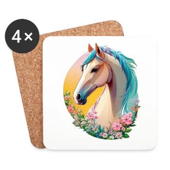 Flower Horse Art avec Cute Pony Horse Animal - Dessous de verre (lot de 4) - blanc - Devant