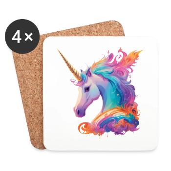 Beau cheval licorne poney avec crinière arc-en-ciel - Dessous de verre (lot de 4) - blanc - Devant