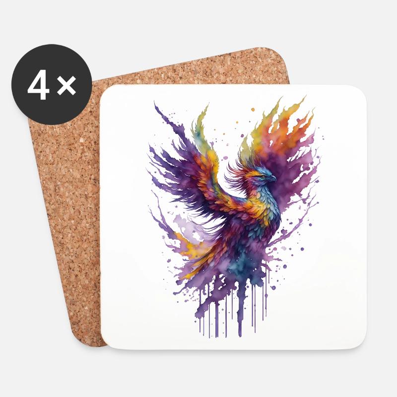 Mystisches Feuer Aquarell Phönix Vogel - Untersetzer (4er-Set) - Weiß