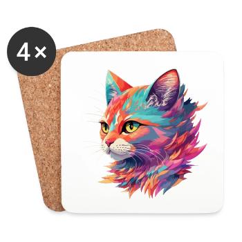 Stunning cat cat illustration in pastel - Coasters (set of 4) - white - Front