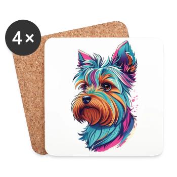 Chien Yorkshire Terrier Chiens Art Pet Yorkie - Dessous de verre (lot de 4) - blanc - Devant