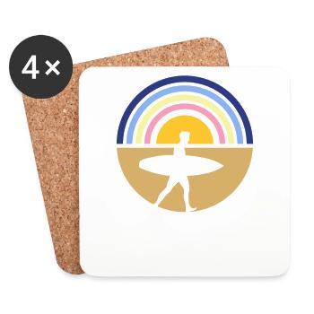 Coucher de soleil de surfeur au bord de la mer - été - Dessous de verre (lot de 4) - blanc - Devant