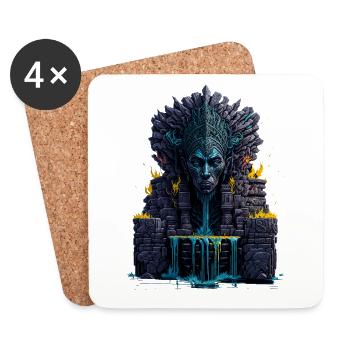 Maya-Kopf-Totem-Statue mit Wasser- und Feuer-Elemen - Untersetzer (4er-Set) - Weiß - Vorne