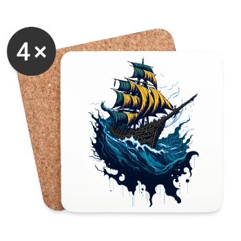 Pirate Ship in Stormy Seas - Coasters (set of 4) - white - Front