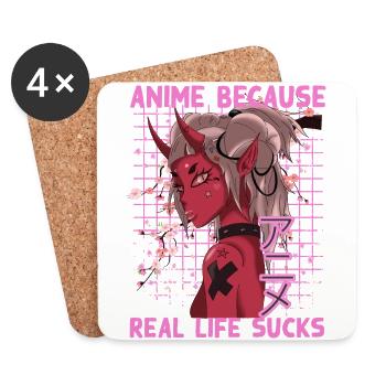Funny Manga Saying Anime because real life sucks - Coasters (set of 4) - white - Front