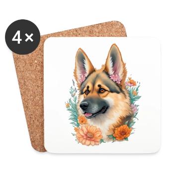Deutscher Schäferhund Niedliches Blumen Mädchen - Untersetzer (4er-Set) - Weiß - Vorne