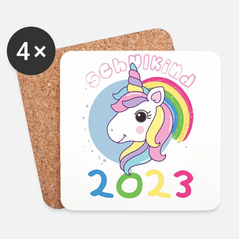 Einhorn Einschulung Schulanfang Schultüte - Untersetzer (4er-Set) - Weiß