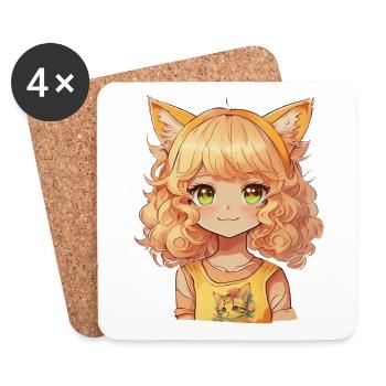 Anime Cat Girl Manga Cat Kawaii Kitten - Dessous de verre (lot de 4) - blanc - Devant