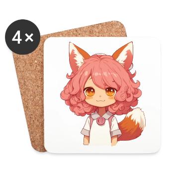 Anime Kawaii Manga Girl Fox Chibi Otaku - Dessous de verre (lot de 4) - blanc - Devant