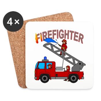 Pompiers avec camion de pompiers pour enfants - Dessous de verre (lot de 4) - blanc - Devant