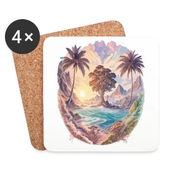 Nature Landscape Watercolor Exotic Palm Trees - Coasters (set of 4) - white - Front