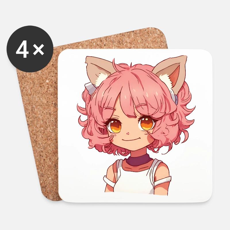 Kemonomimi Kawaii Anime Mädchen Manga Design - Untersetzer (4er-Set) - Weiß