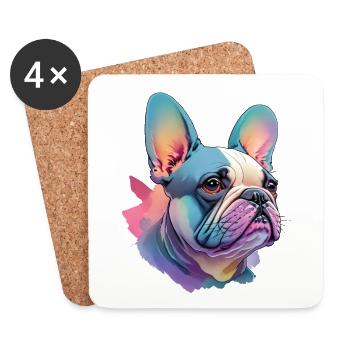 Chien bouledogue français Amour - Dessous de verre (lot de 4) - blanc - Devant