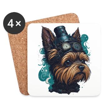 Steampunk Yorkshire Terrier vintage retro chien - Dessous de verre (lot de 4) - blanc - Devant
