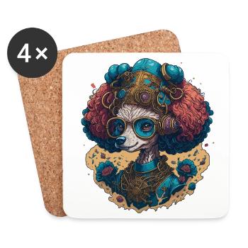 Steampunk Pudel - Retro Mechanik Hund Haustier - Untersetzer (4er-Set) - Weiß - Vorne