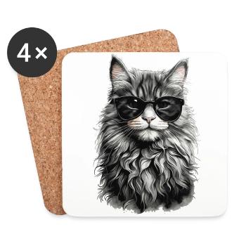 Chat de forêt norvégien Chat frais et animal de compagnie - Dessous de verre (lot de 4) - blanc - Devant