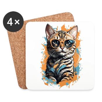 Bengal Cat Cool Chat domestique Chats - Dessous de verre (lot de 4) - blanc - Devant