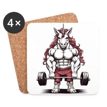 Licorne Bodybuilder Cool Fitness Muscle Design - Dessous de verre (lot de 4) - blanc - Devant
