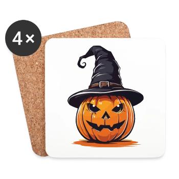 Citrouille sorcière drôle design d’Halloween - Dessous de verre (lot de 4) - blanc - Devant