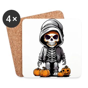 Squelette cool avec design d’Halloween à la citrouille - Dessous de verre (lot de 4) - blanc - Devant