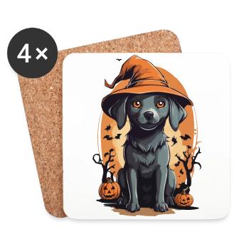 Chien d’Halloween mignon avec un chapeau de sorcière - Dessous de verre (lot de 4) - blanc - Devant
