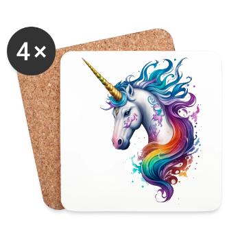 Rainbow Dreams: Unicorn Head with Colorful Hair - Coasters (set of 4) - white - Front