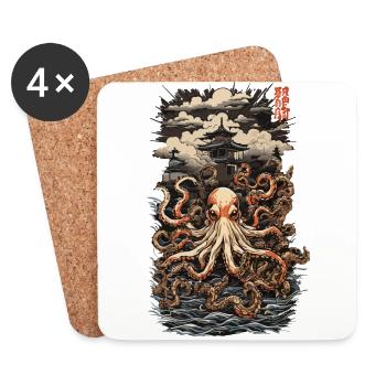 Ukiyo-e Oktopus Japanischer Kraken Kunst Design - Untersetzer (4er-Set) - Weiß - Vorne