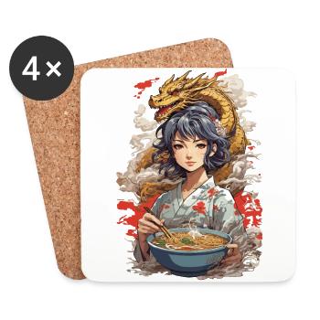 Ramen Suppen Drachen Ästhetik & Anime Otaku Kunst - Untersetzer (4er-Set) - Weiß - Vorne
