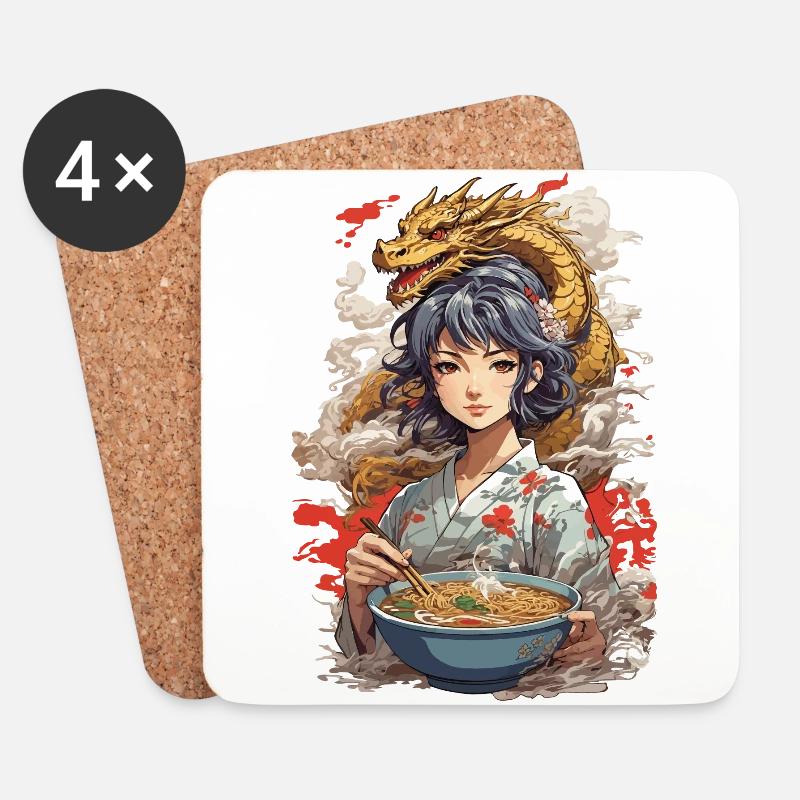 Ramen Suppen Drachen Ästhetik & Anime Otaku Kunst - Untersetzer (4er-Set) - Weiß