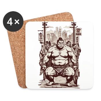 Sumo Vintage Kanji Characters and Martial Arts Design - Coasters (set of 4) - white - Front