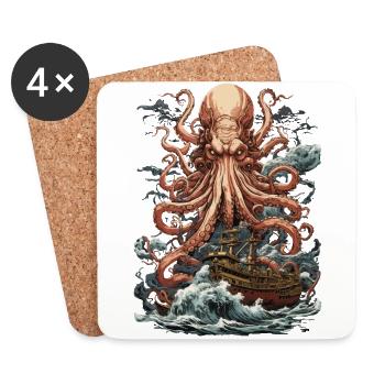 Mystical Sea Creature Octopus Sailor Aesthetic - Coasters (set of 4) - white - Front