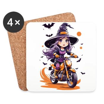 Anime Stil Motocross Hexe Halloween Biker - Untersetzer (4er-Set) - Weiß - Vorne