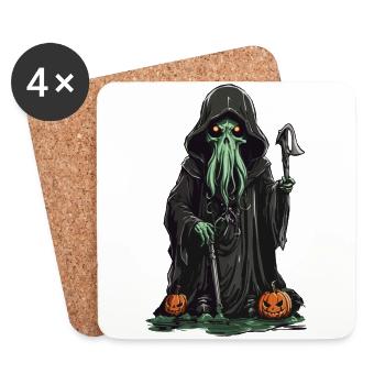 Der Tentakel Magier Halloween Grusel Spezial - Untersetzer (4er-Set) - Weiß - Vorne