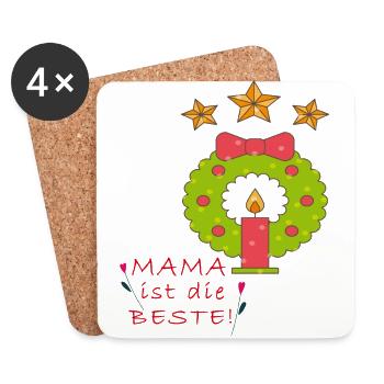 Weihnachten, Mama ist die Beste - Untersetzer (4er-Set) - Weiß - Vorne
