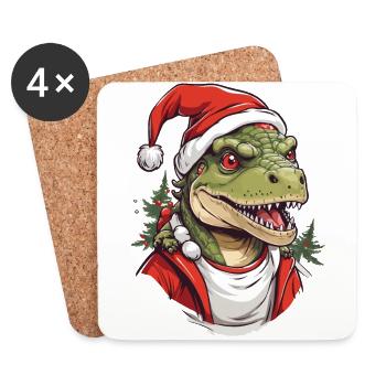 Funny Christmas Dinosaur Santa Claus - Coasters (set of 4) - white - Front