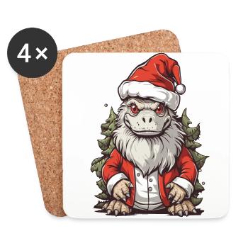 Dino Weihnachten lustig Dinosaurier Weihnachtsmann - Untersetzer (4er-Set) - Weiß - Vorne