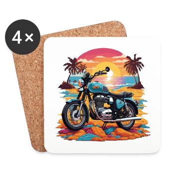 Motorcycle Vintage Biker on the Beach Retro Design - Coasters (set of 4) - white - Front