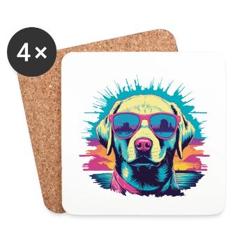 Retro Vaporwave Hund Streetwear Hunde Design - Untersetzer (4er-Set) - Weiß - Vorne