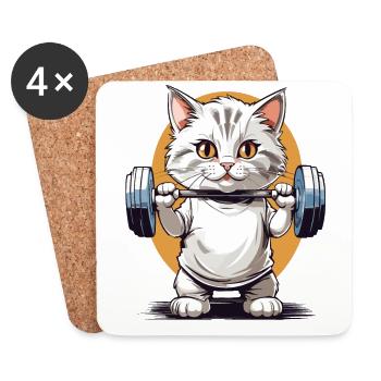 Bodybuilder Cat Barbell Fitness Design - Dessous de verre (lot de 4) - blanc - Devant
