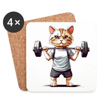 Conception d’humour de gymnase de chat musclé - Dessous de verre (lot de 4) - blanc - Devant