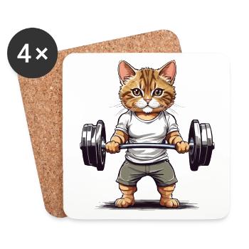 Entraînement musculaire Chat Athlète Fitness - Dessous de verre (lot de 4) - blanc - Devant