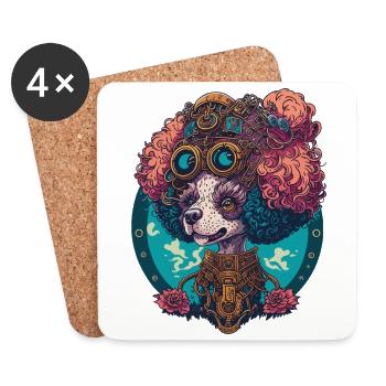 Steampunk Poodle Aesthetic Dog Design - Coasters (set of 4) - white - Front