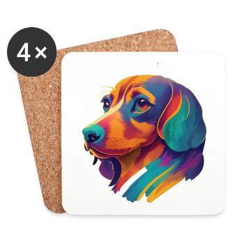 Teckel coloré chiens ami Joie de vivre chien - Dessous de verre (lot de 4) - blanc - Devant