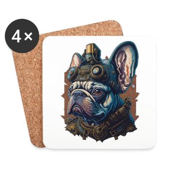 Retro French Bulldog Steampunk Dog - Coasters (set of 4) - white - Front